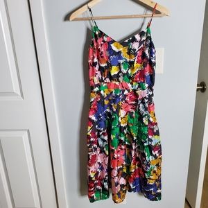 J Crew 100% Silk Multicolor Abstract Brushstroke Print Midi Dress size 00